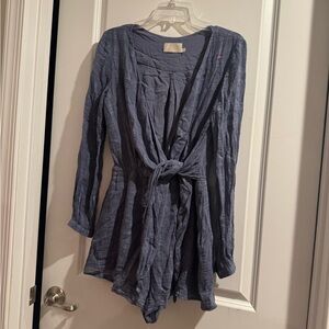 Blue Long Sleeve Romper Shorts